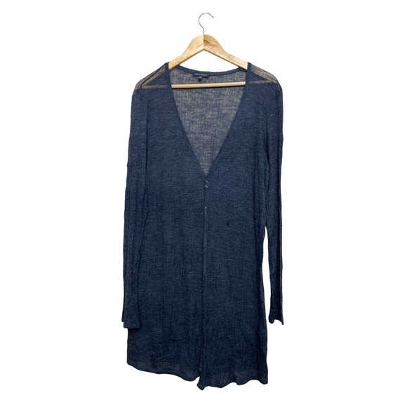 Eileen Fisher Sweaters - Eileen Fisher Navy Blue Sheer Knit Longline V-Neck‎ Cardigan Sweater XL
